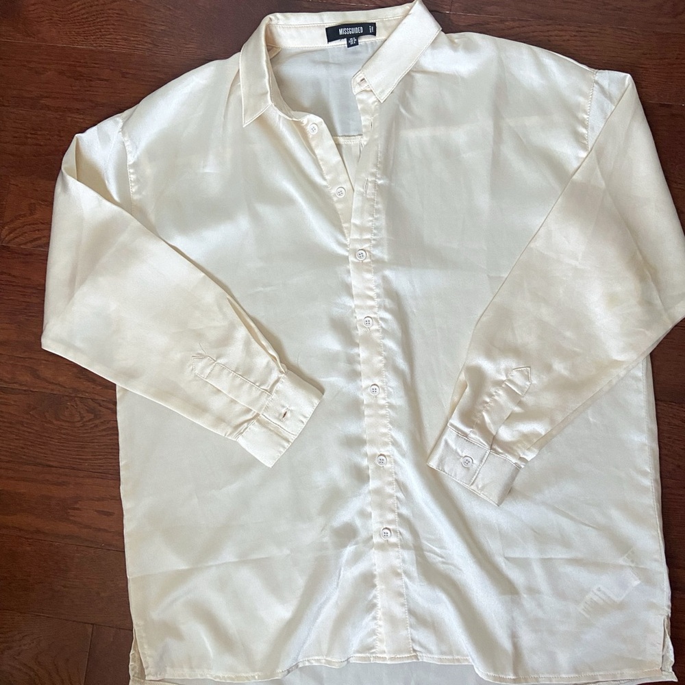 Misguided womens Cream silky button down shirt